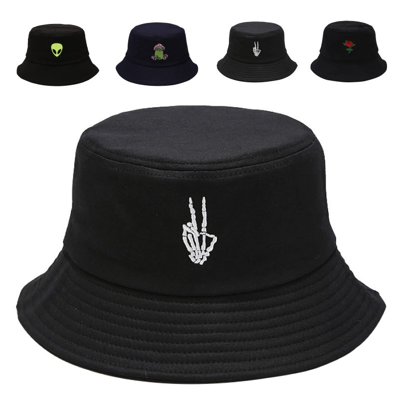 Cotton Bucket Hat for Women Men Summer Travel Sun Beach Bucket Cap  Unisex Outdoor Fisherman Hat (Skeleton Fingers Black)